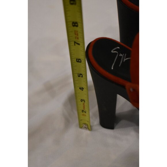 Women's Designer Giuseppe Zanotti Red Suede Platform Chunky High Heel Size 37/7 - Picture 10 of 11